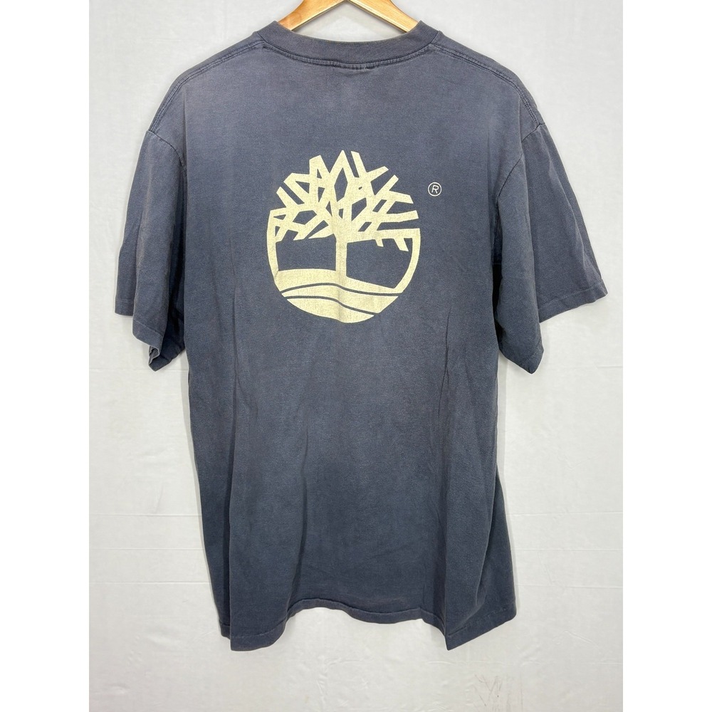 Timberland T-Shirtโ Mens Faded Blue Graphic Logo Short Sleeve Large Vintage 90s